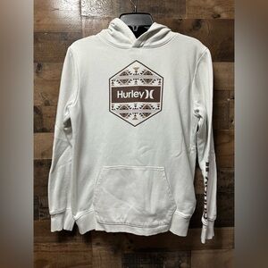 Hurley Youth XL Pullover Hoodie White Aztec Logo Graphic Kangaroo Pocket